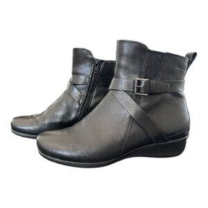 Ecco Felicia Black Leather Ankle Boot Wedge Heel Side Zip Womens EU 37 US 6.5-7